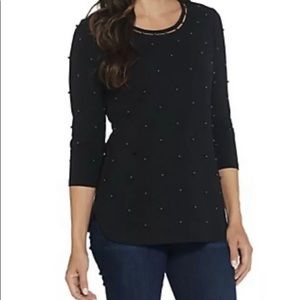 Faux pearl embellished knit top NWOT